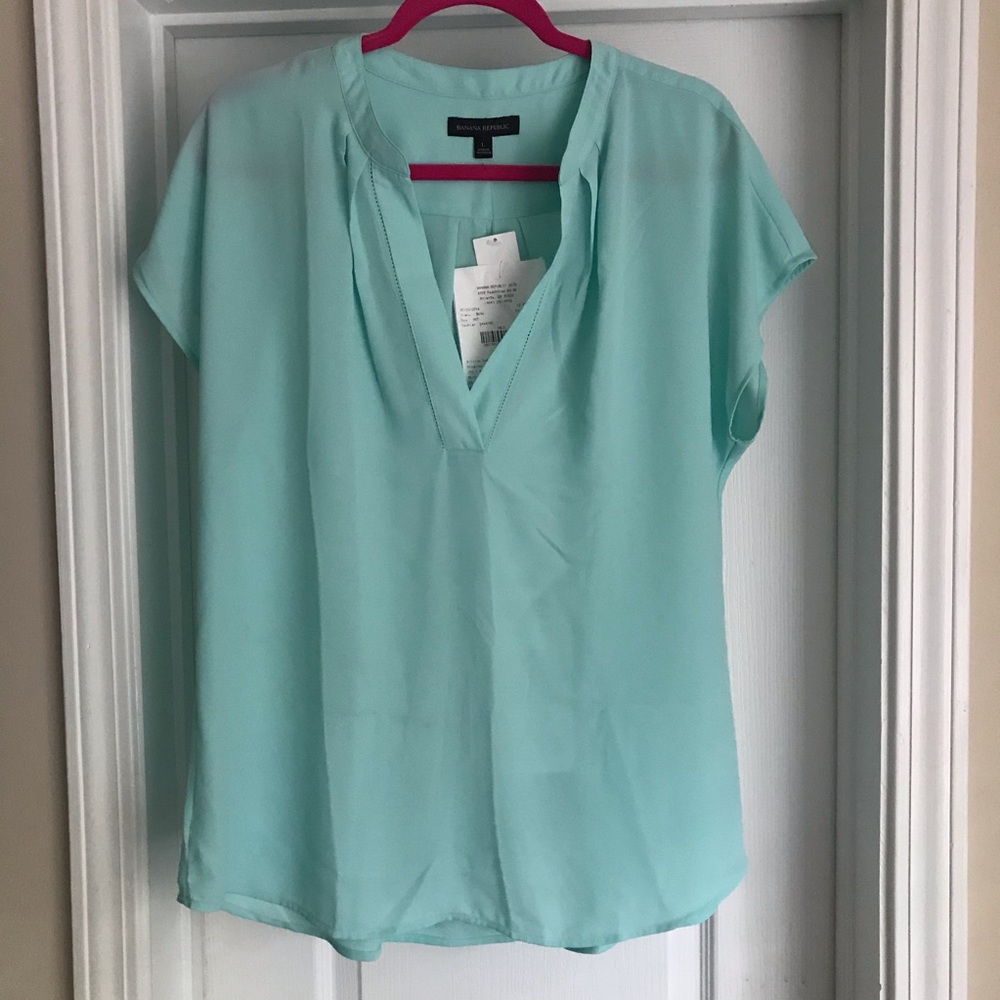 NWT Banana Republic mint short-sleeve popover, L.
